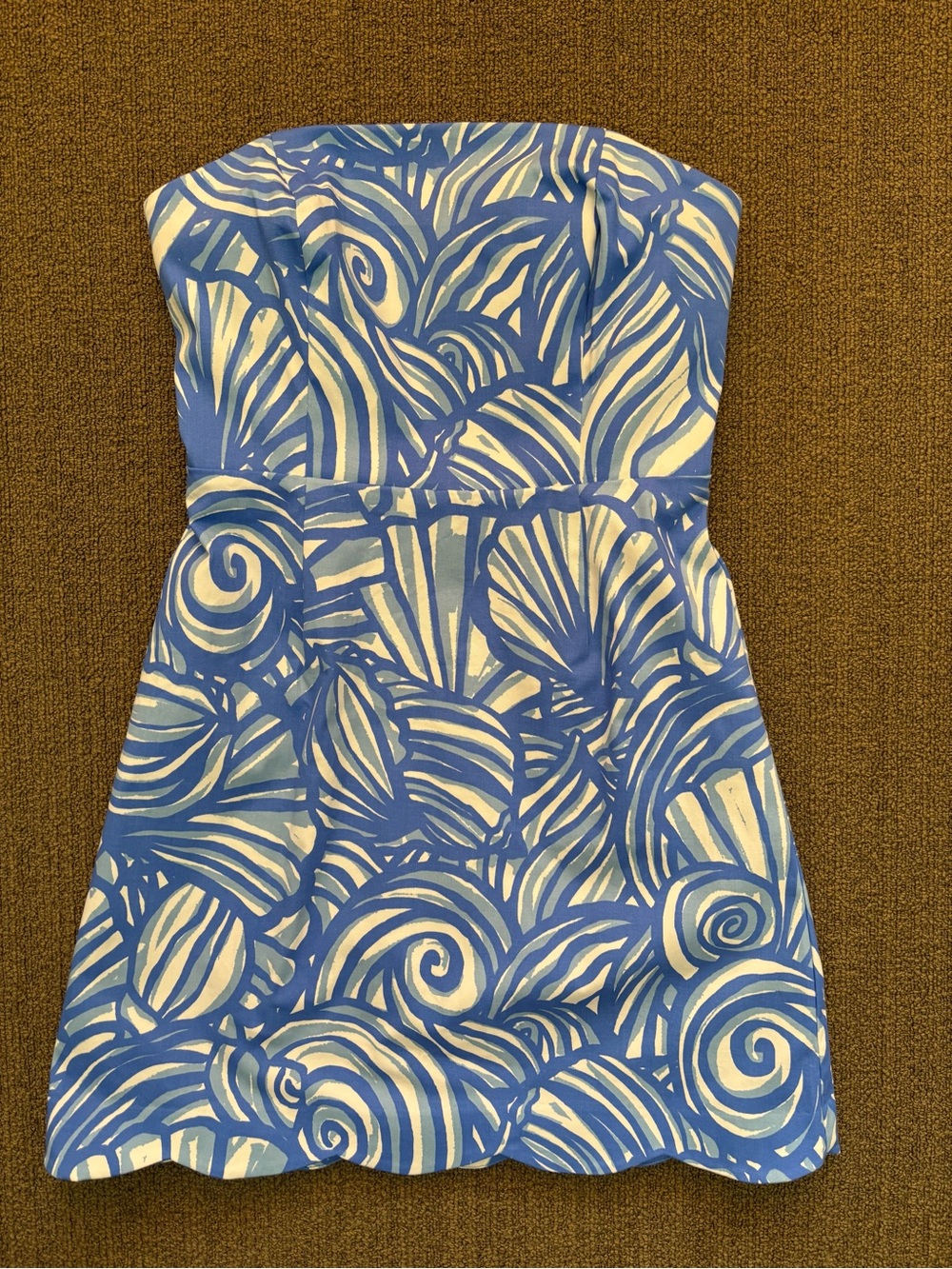 Vineyard Vines Blue & White Patterned Strapless Scalloped Dress